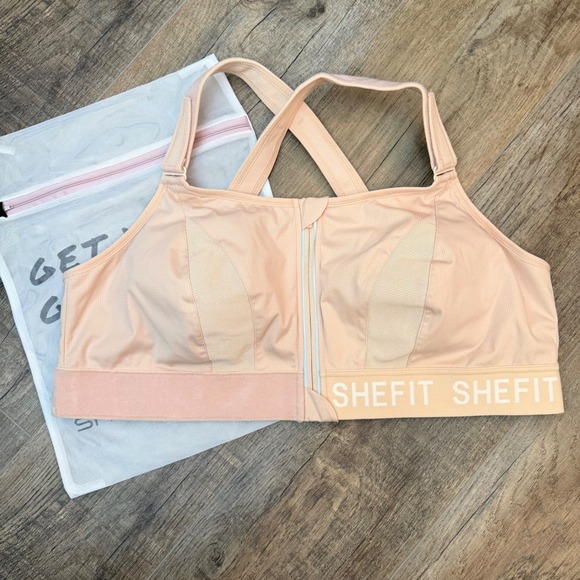 SHEFIT Other - NEW SHEFIT Ultimate Sports Bra Pink High Impact Adjustable Front Zip 4 Luxe Bag